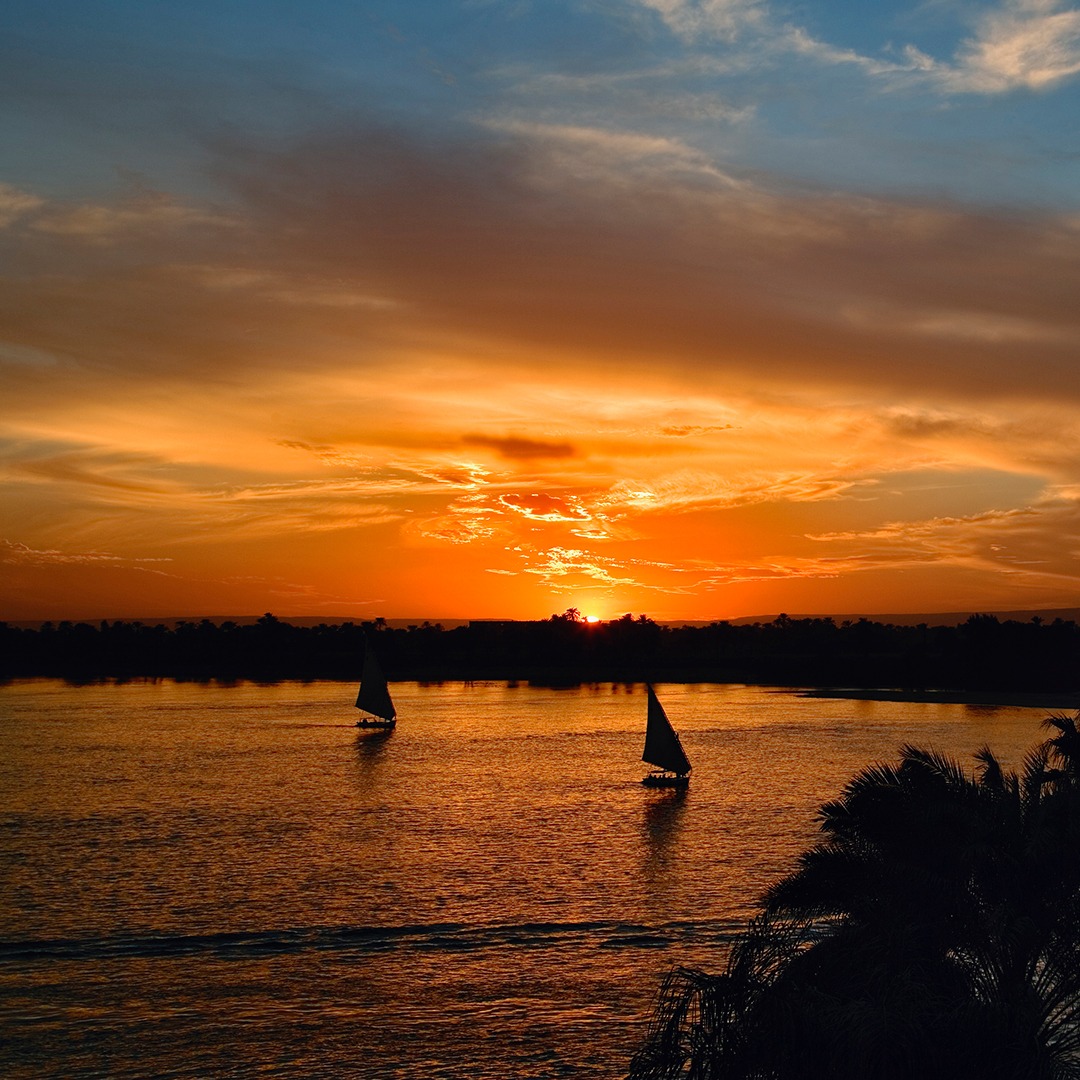 Sunset over the Nile River near Luxor, Egypt