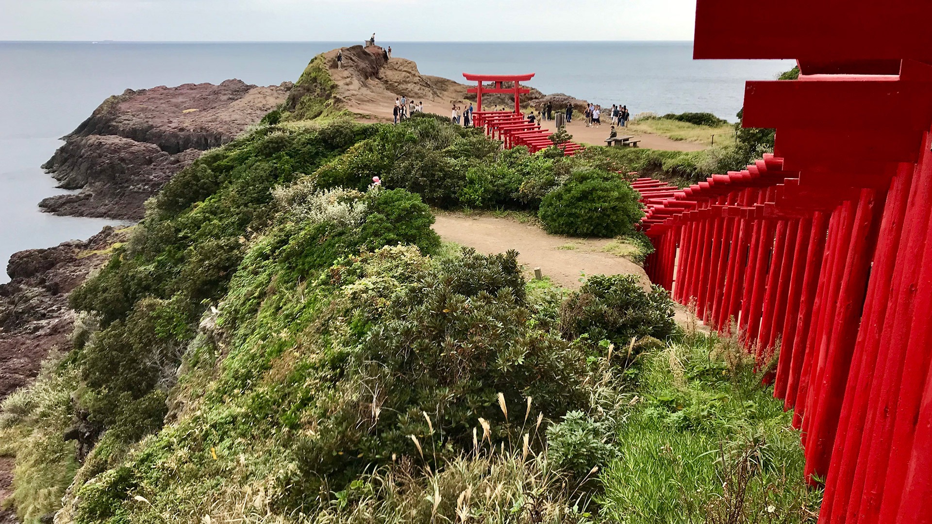 Red torii gates of Motonosumi Shrine in Nagato, Japan