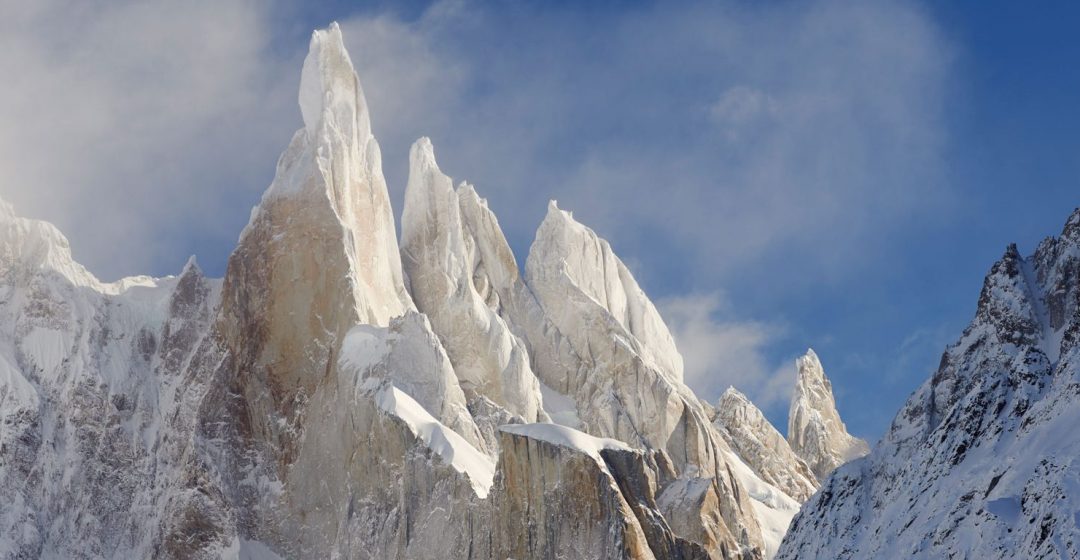 Cerro Torre mountain at sunset in winter, El Chalten, Patagonia, Argentina