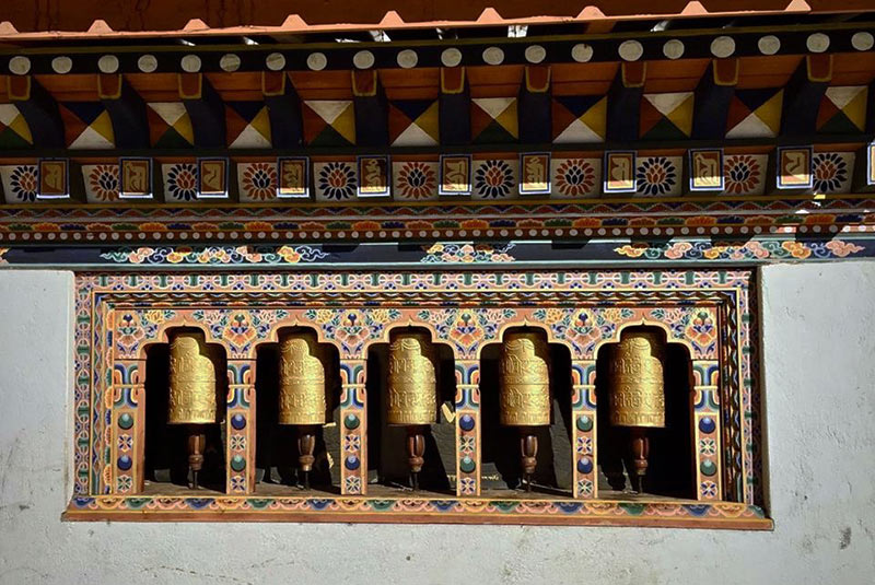 Prayer wheels in Bhutan