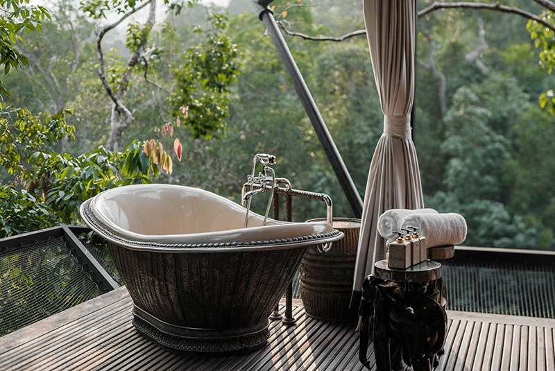 Bathtub on a deck at Shinta Mani Wild, Cambodia