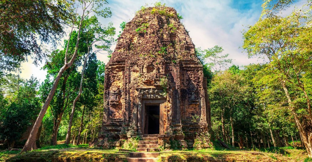 Sambor Prei Kuk temple ruins with giant banyan trees, Kampong Thom, Cambodia