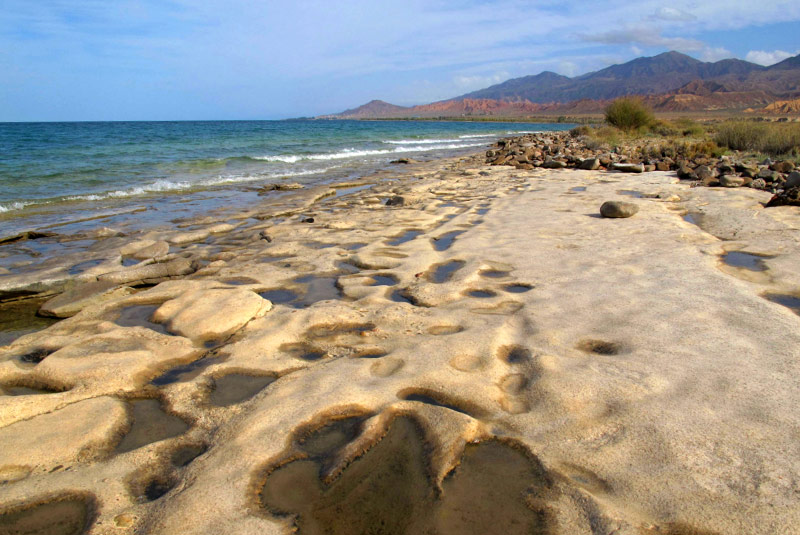 View of Issyk Kul  lake and the Tien Shan Mountains in Kyrgyzstan