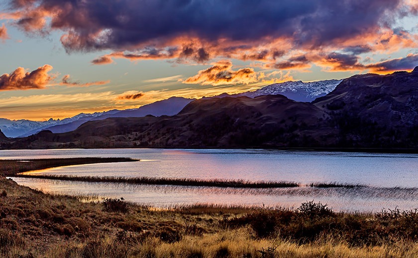 Mountains in Patagonia National Park at dusk, Chile