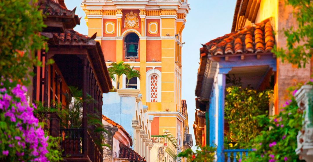 Balcony in front of the Cathedral of Cartagena, Colombia