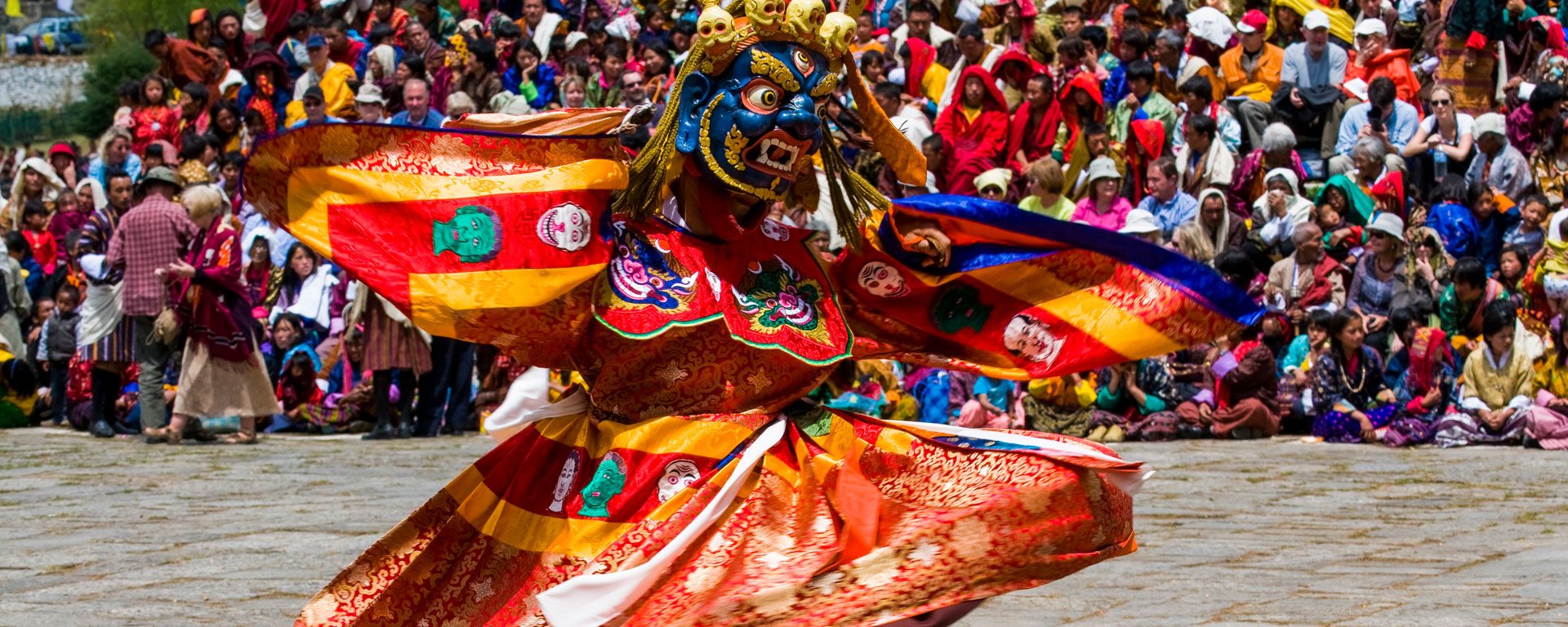 Costumed dancer at Paro Tsechu festival in Paro, Bhutan