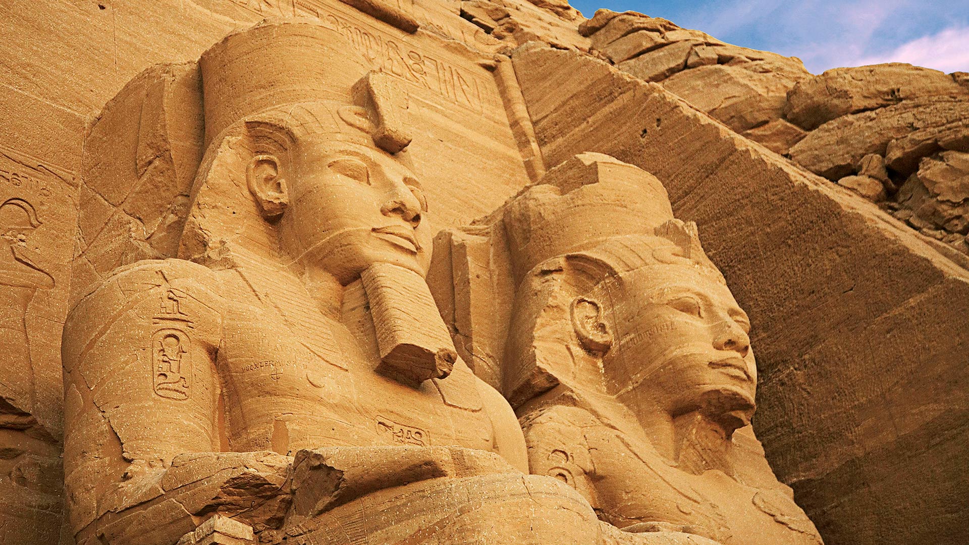 Colossal statues at the Greater Temple of Ramses II in Abu Simbel, Egypt