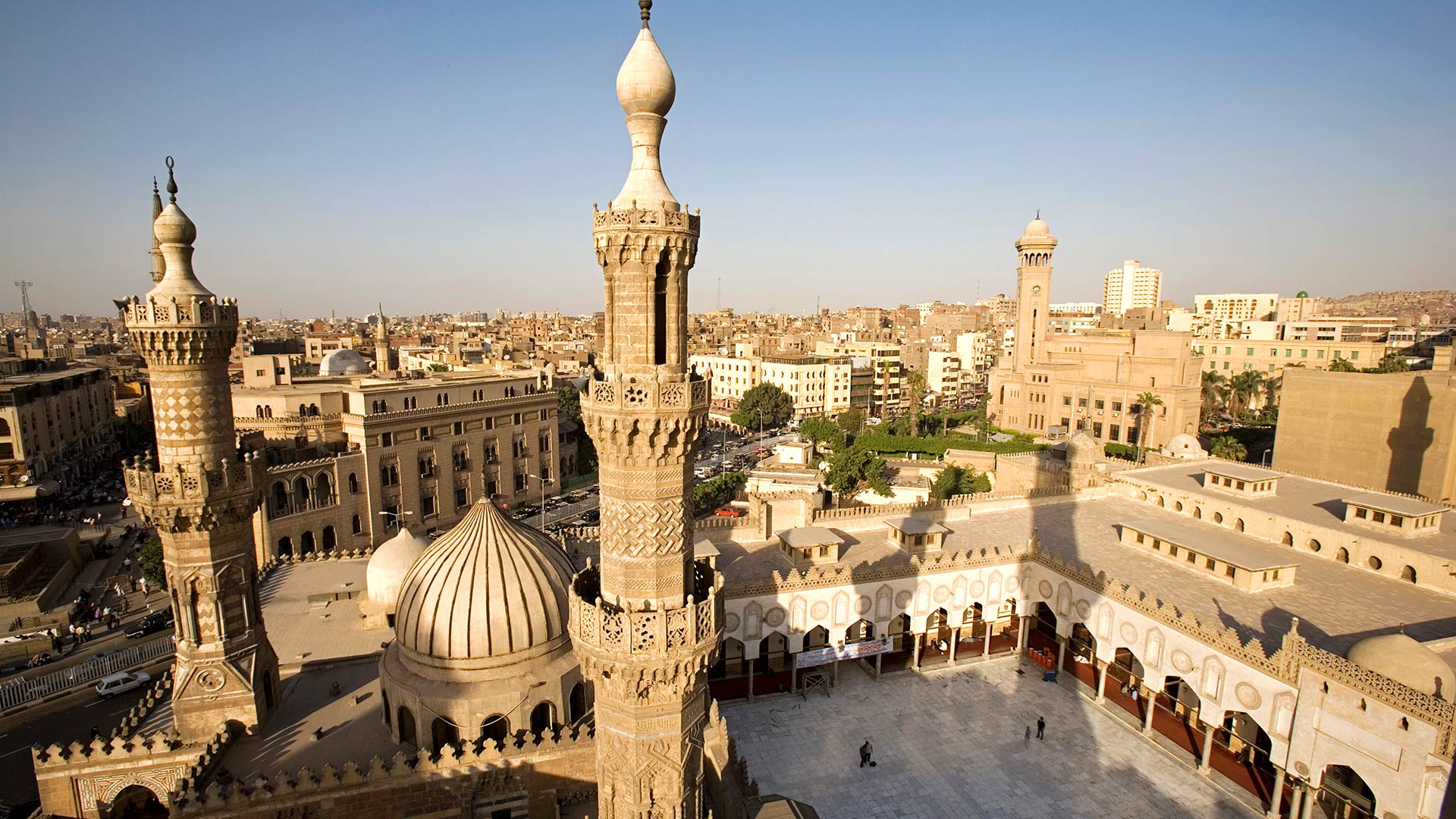 The minarets of the Al Azhar Mosque in Islamic Cairo, Egypt