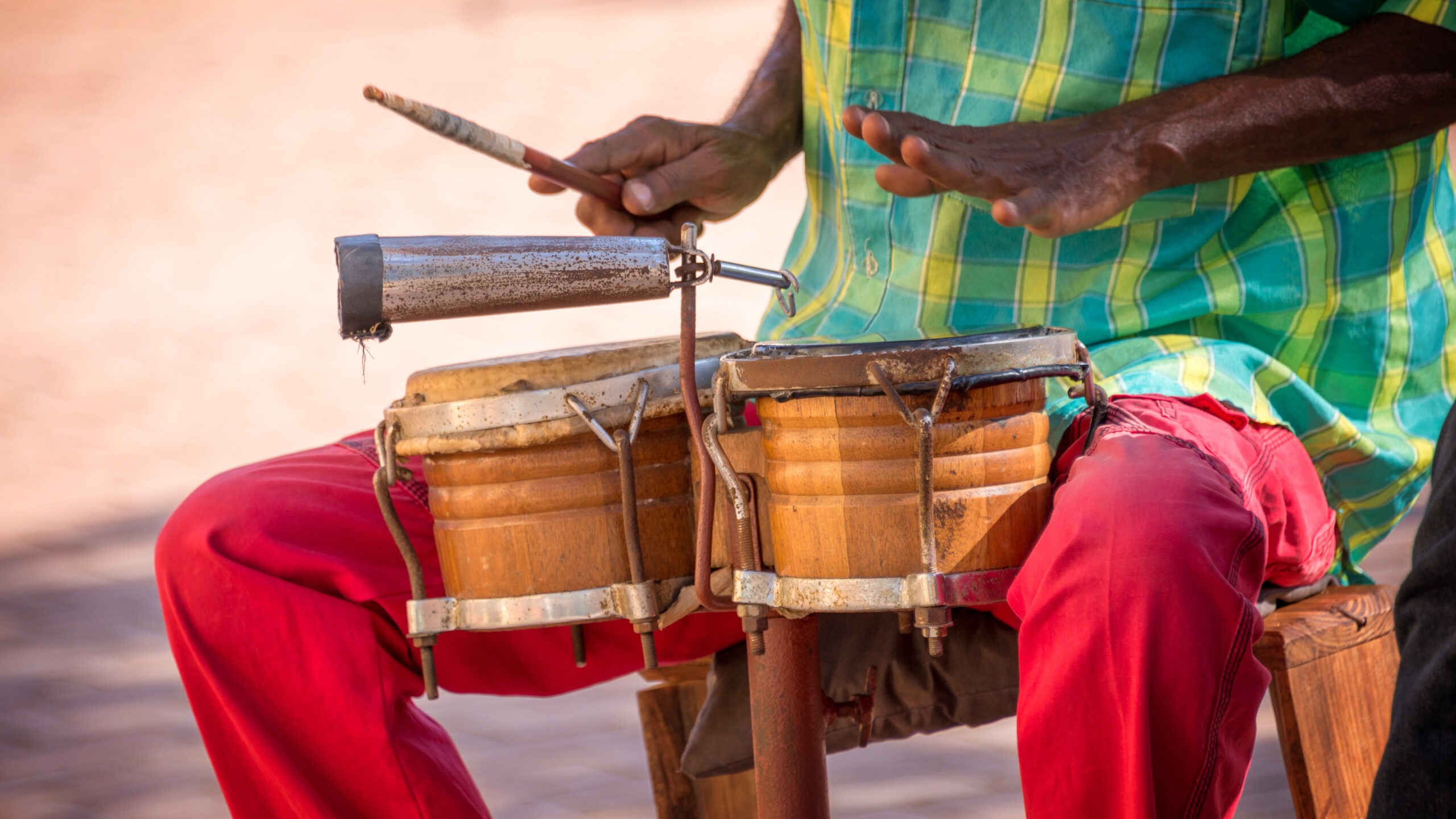 Street musician playing drums in Trinidad, Cuba