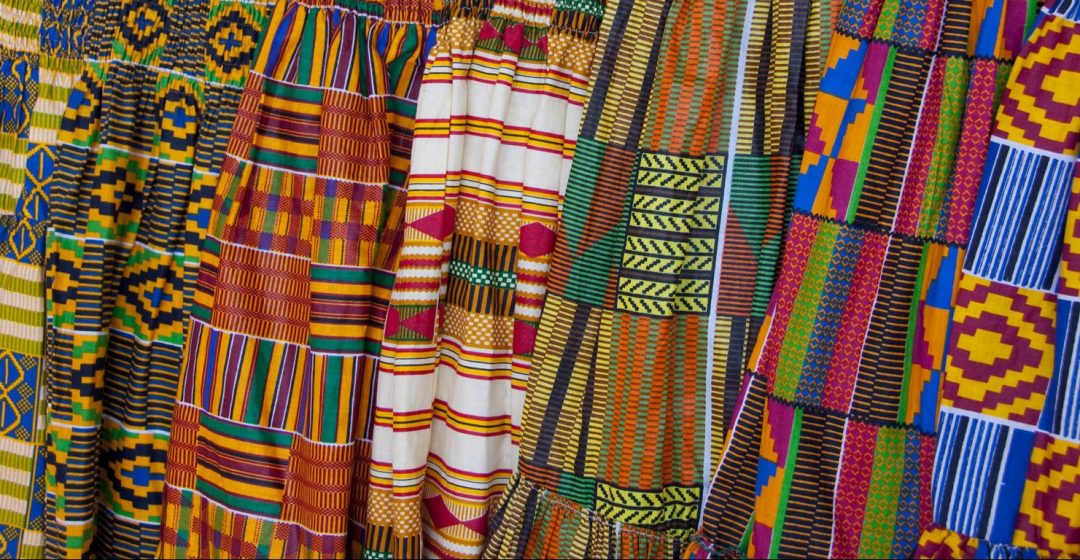 Colorful textiles in market in Accra, Ghana