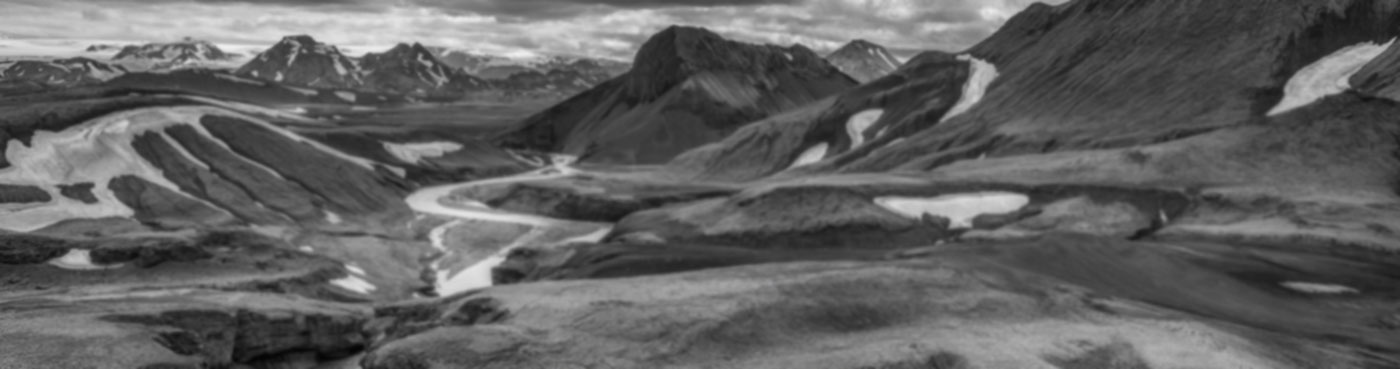 Emstrua river with Krossarjokull glacier in background, Thorsmork Iceland