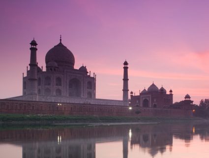 The Taj Mahal seen from the Yamuna River at dusk, India with GeoEx