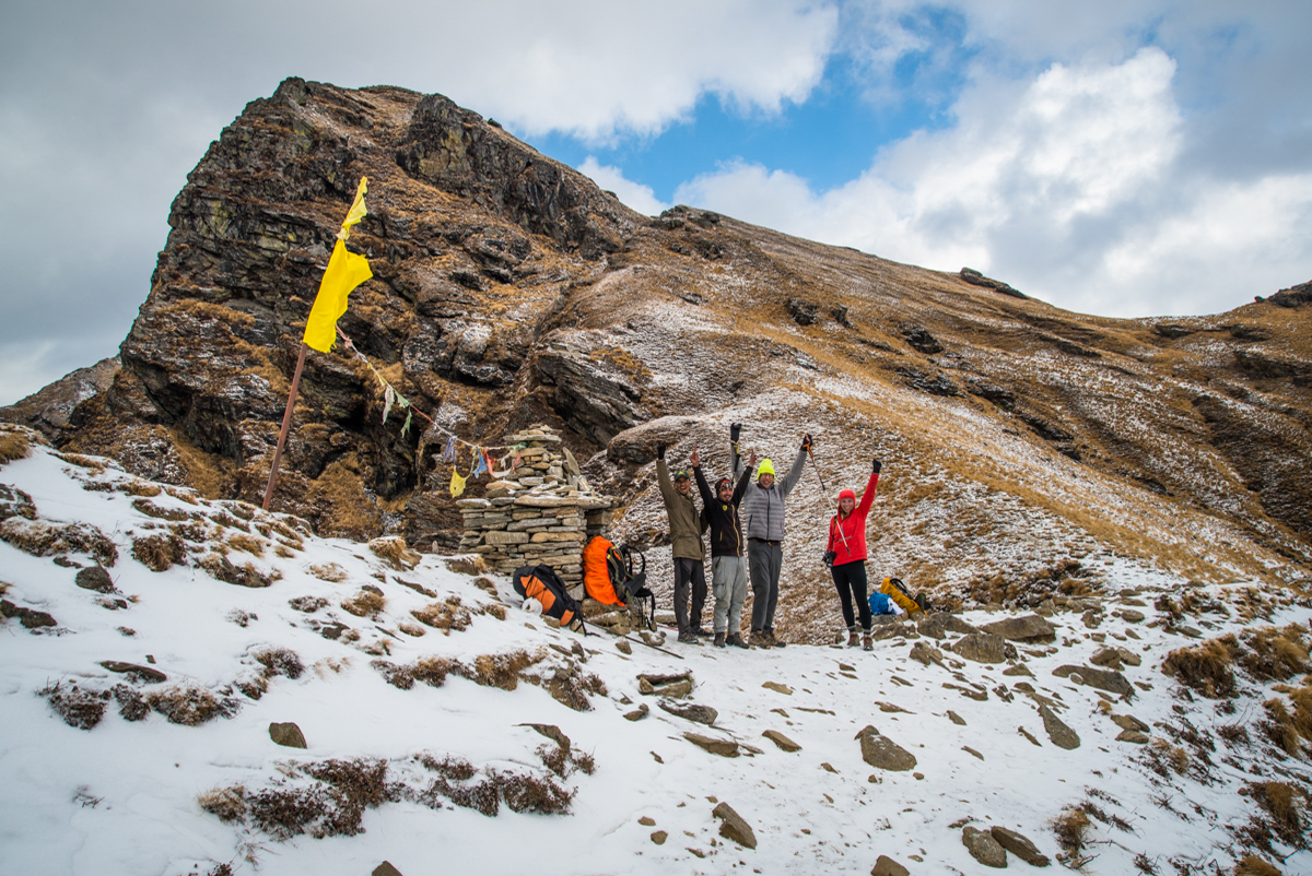 At the top of Kuari Pass on the last full day on trek in India