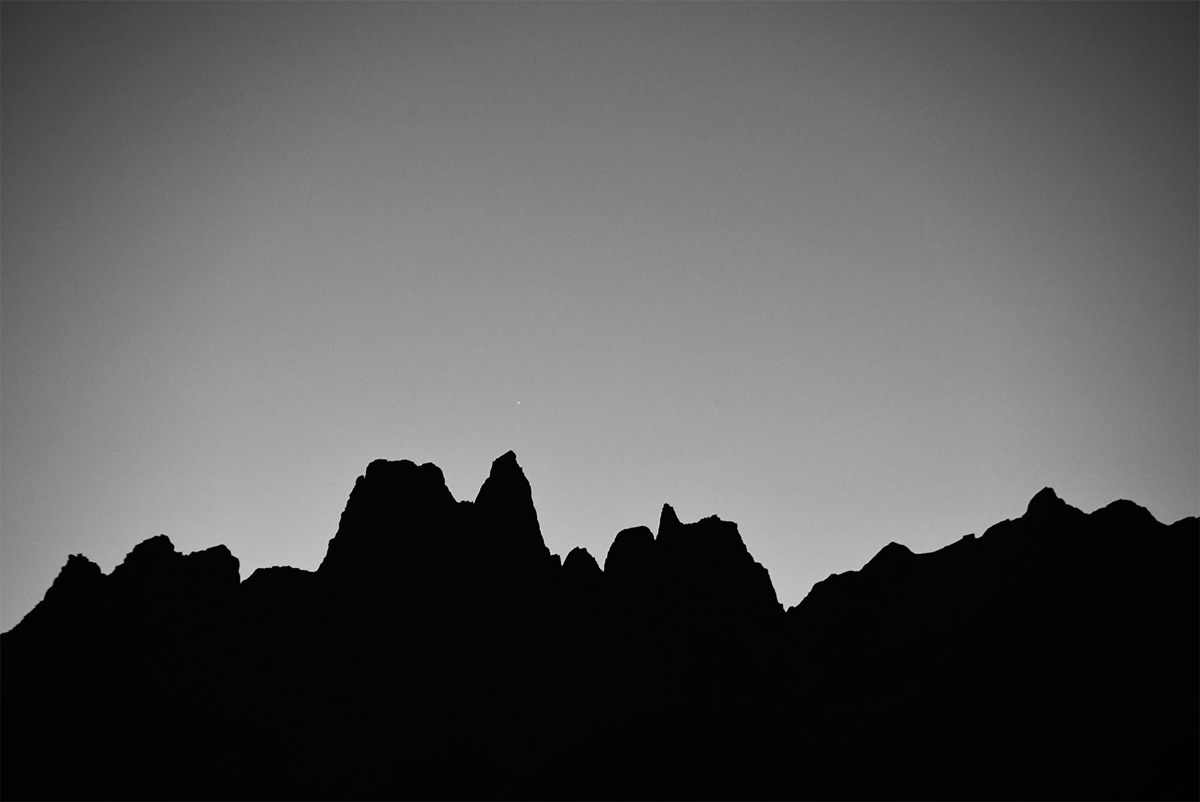 Himalayan peaks silhouetted in the morning sky in India