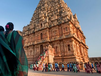 Worshippers at the Brihadishwara Temple in Tanjore, India