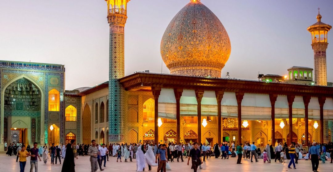 Shah-e Cheragh Sanctuary at sunset, Shiraz, Iran