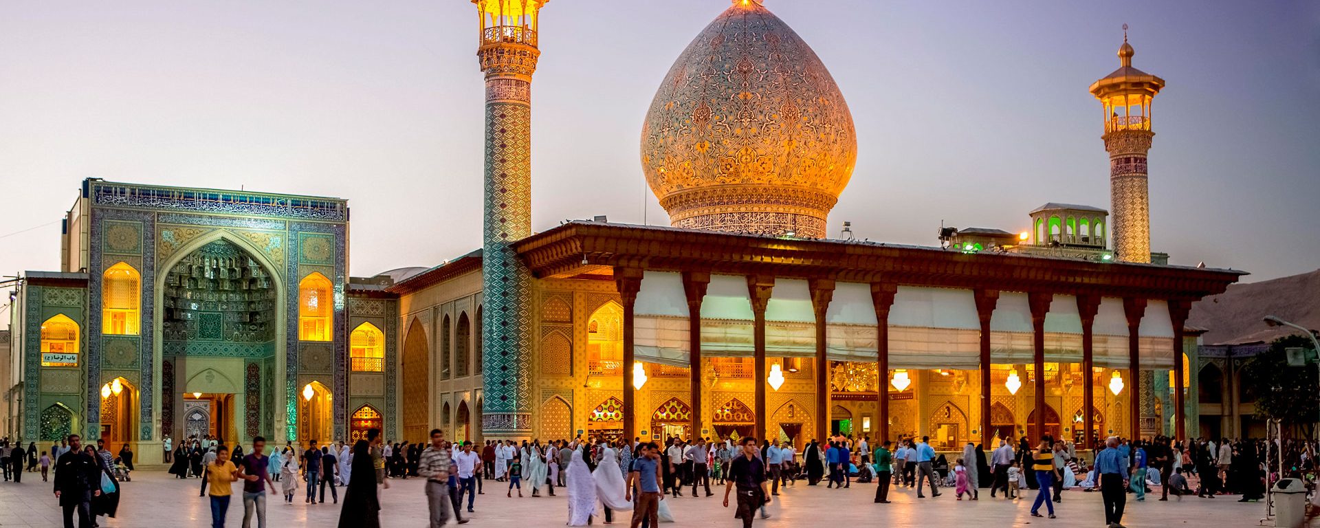 Shah-e Cheragh Sanctuary at sunset, Shiraz, Iran