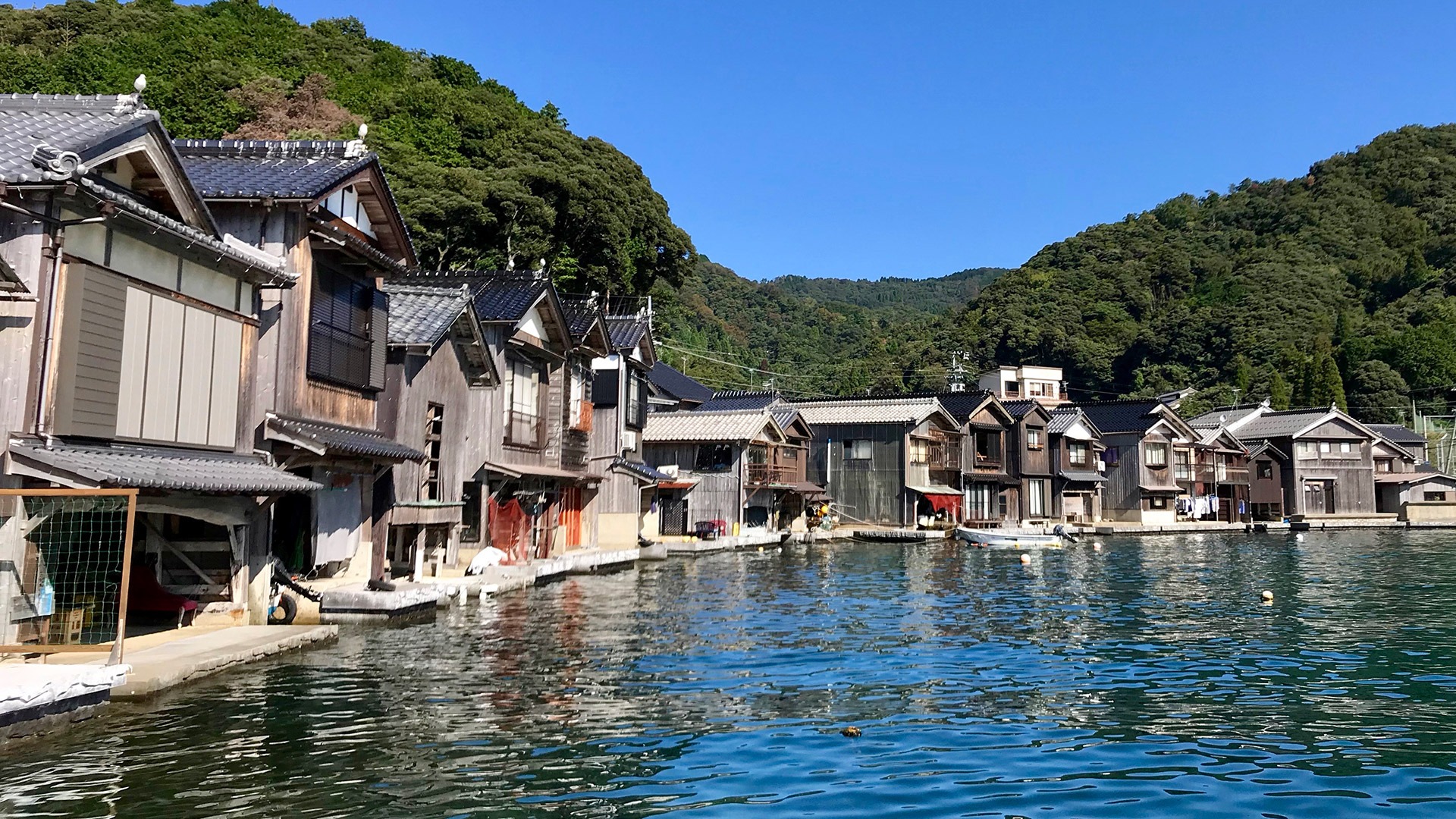 Funaya residences in the seaside village of Ine, Japan