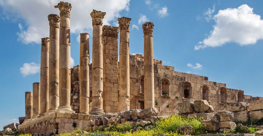 The ruins of the Great Temple of Zeus, Jerash, Jordan