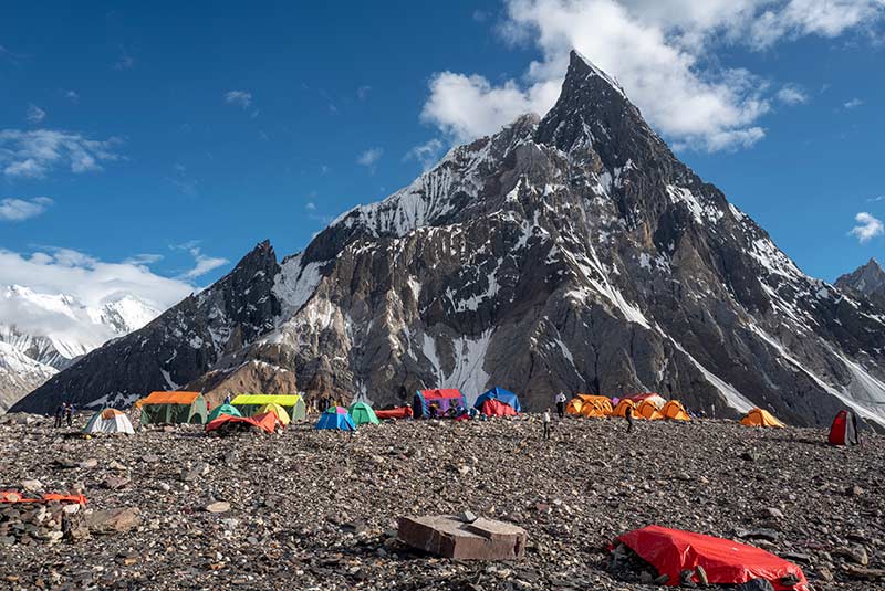 Colorful camp at Concordia on the K2 Trek, Pakistan