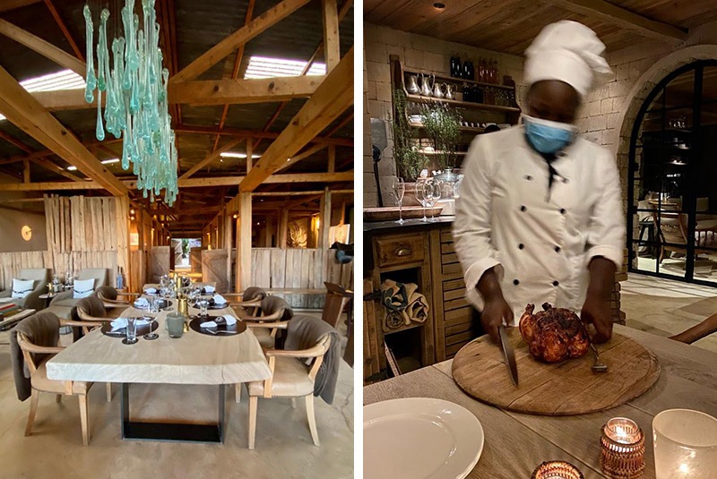 Lodge dining room and chef in Kenya