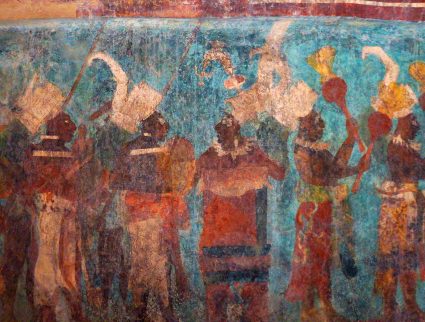 Vivid murals in Structure 1 of Bonampak, Mexico