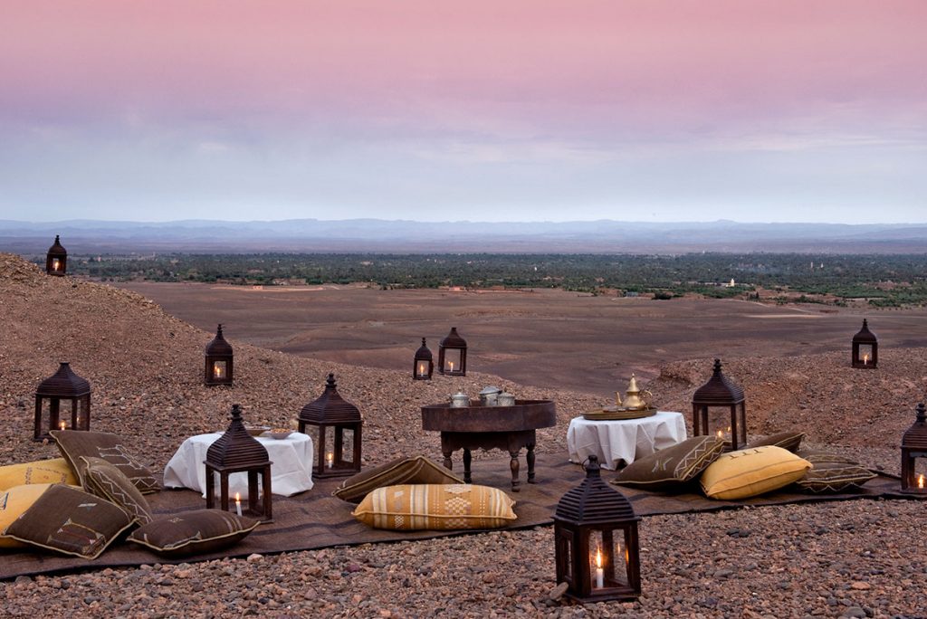 Intimate picnic meal setting by Dar Ahlam, Morocco