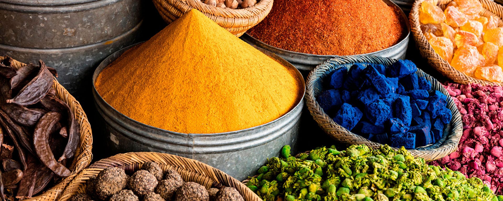 Spices and pot pourri in a souk in Marrakech, Morocco