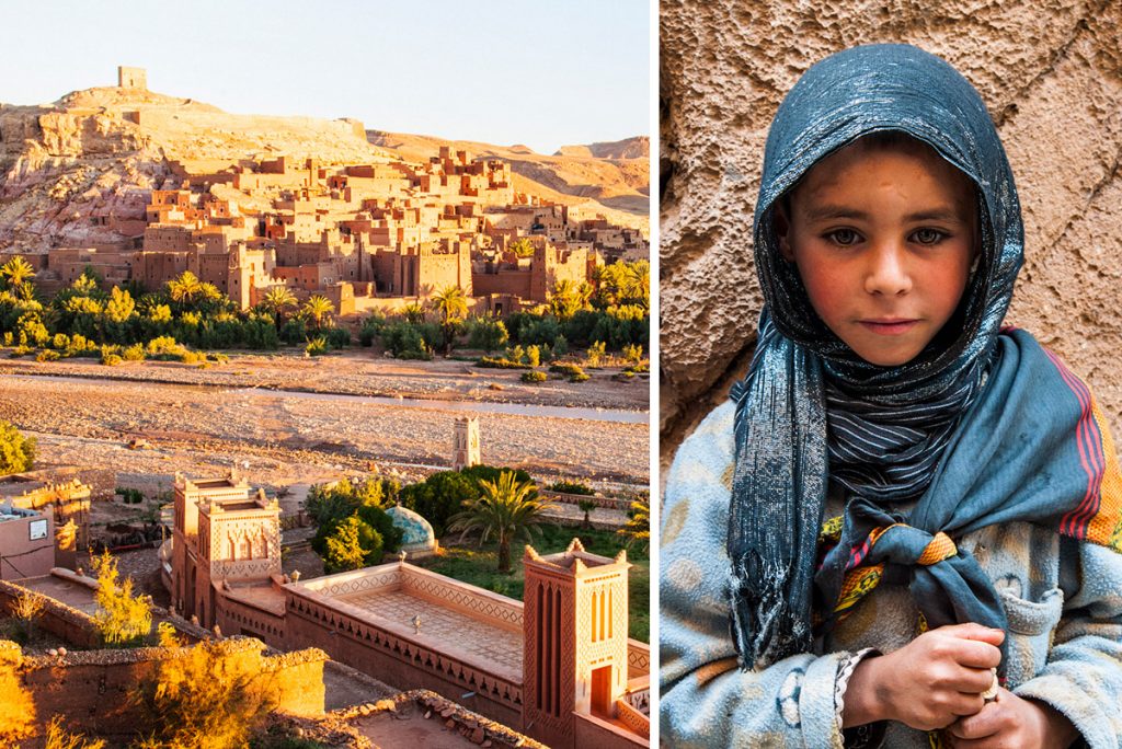 Ait Benhaddou and Berber girl in Ouarzazate, Morocco