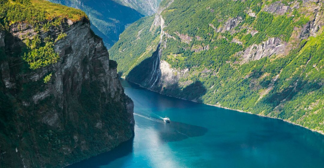 A motorboat glide across Geiranger Fjord, Norway