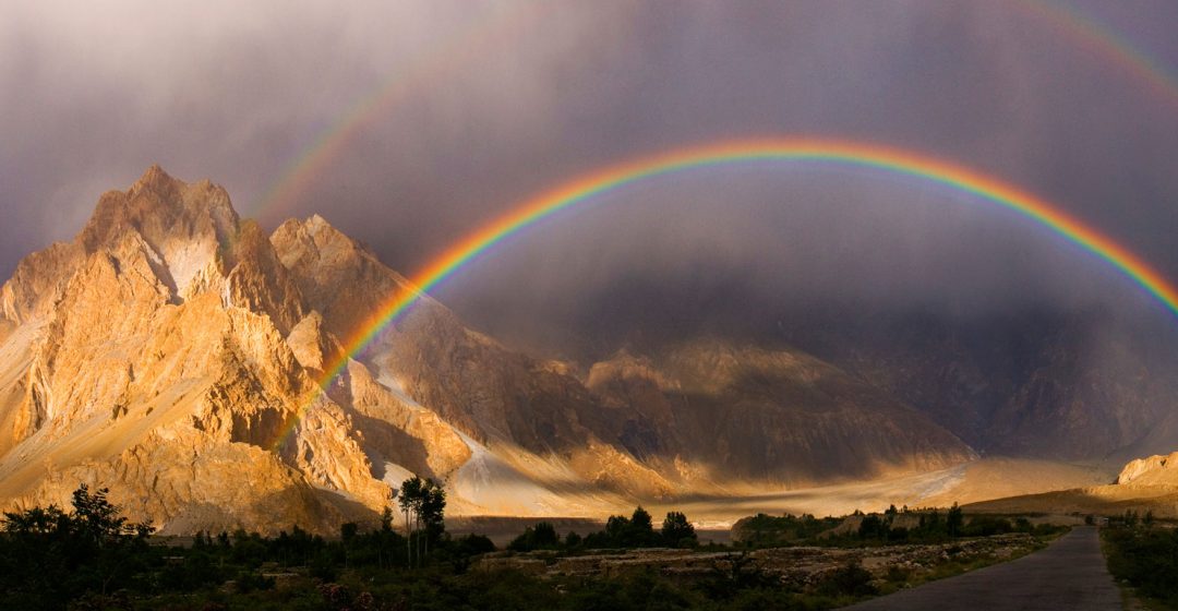 Rainbow over the Khunjerab River, Passu, Pakistan