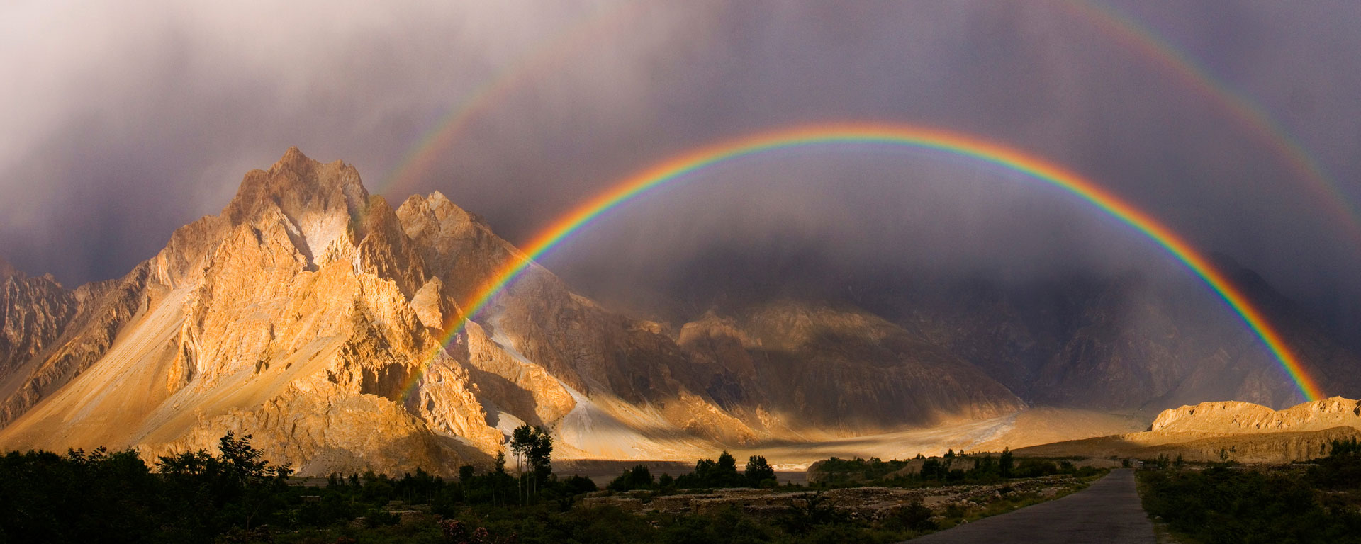 Rainbow over the Khunjerab River, Passu, Pakistan