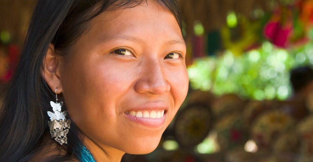 Woman of the native Embera tribe in the village of Embera, Panama