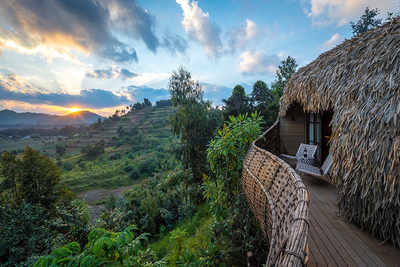 The view from a veranda at Bisate Lodge, Volcanoes National Park, Rwanda