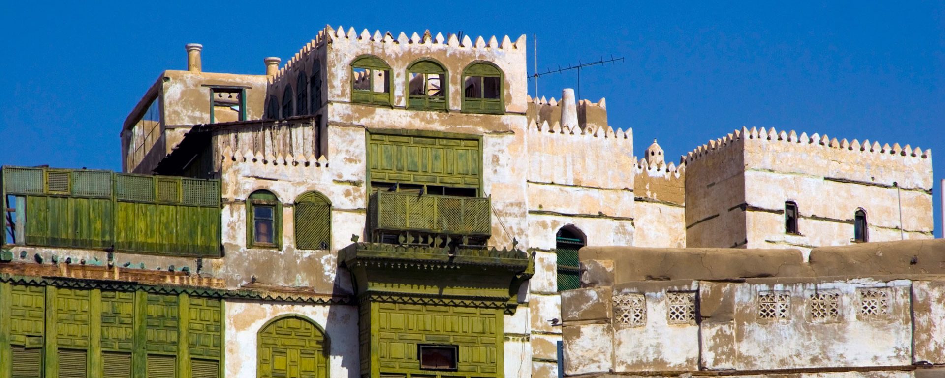 Traditional architecture in the old part of the town with arabic windows, Jeddah, Saudi Arabia