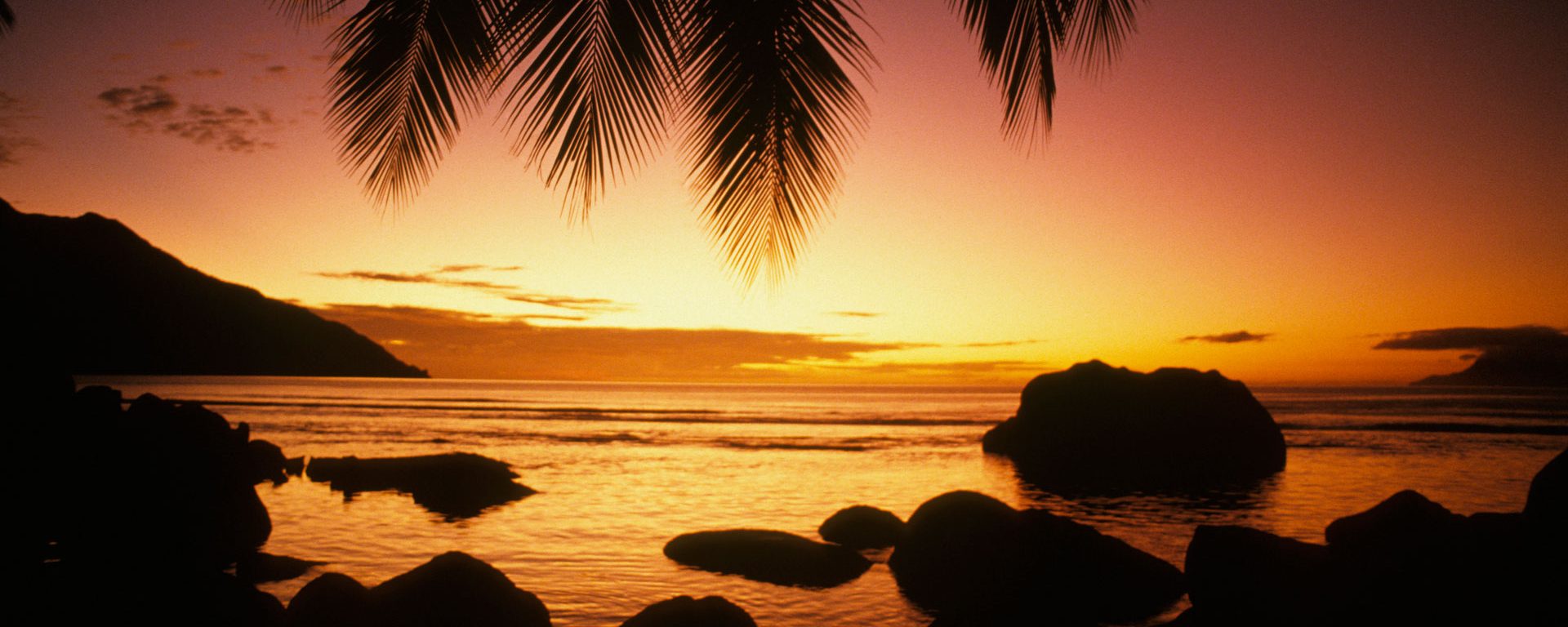 Sunset at Beauvallon Bay on Mahe Island, Seychelles