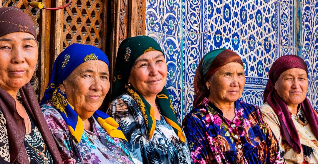 Uzbek women in colorful dress, Uzbekistan