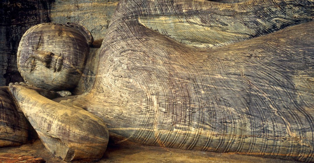 Recumbent Buddha in the Cave of the Spirits of Knowledge, Polonnaruwa, Sri Lanka