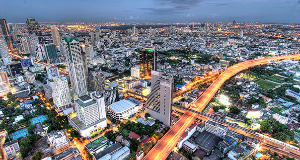 Overview of Bangkok, Thailand at dusk