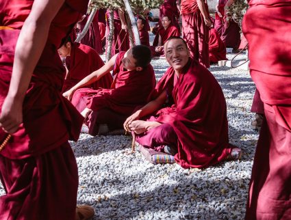 Monks debating philosophy at Sera Monastery in Lhasa, Tibet