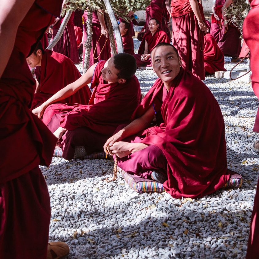 Monks debating philosophy at Sera Monastery in Lhasa, Tibet