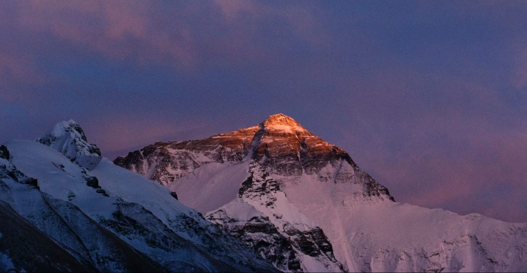 Mt. Everest with a purple sky behind, Tibet, China