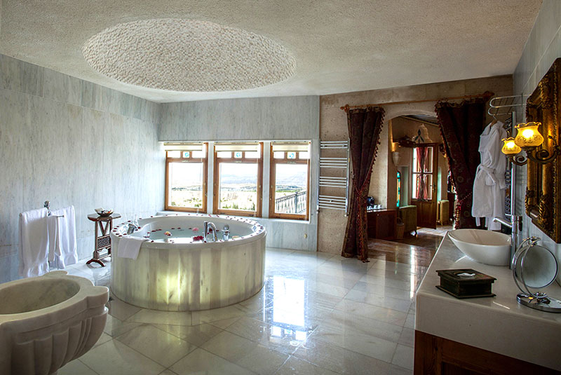 Museum Hotel bathtub with a view over Cappadocia, Turkey