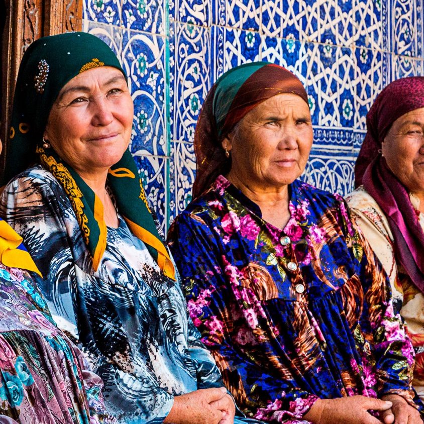 Uzbek women in colorful dress, Uzbekistan